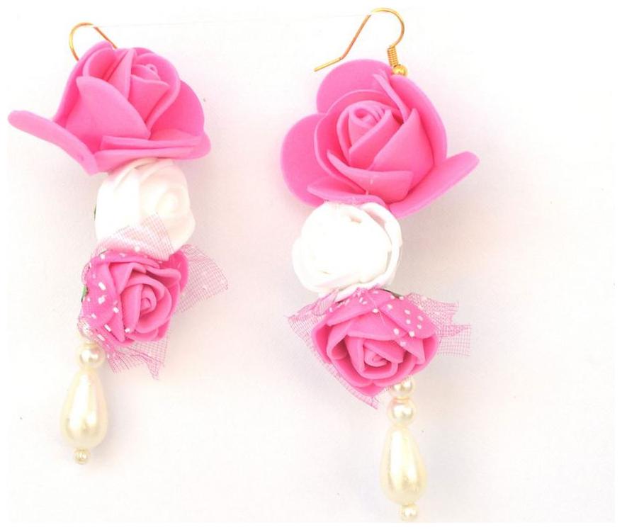

Floret Jewellery Pink Rose Pearl Flower Earrings for Women Girls (Mehandi Haldi Wedding Bridal)