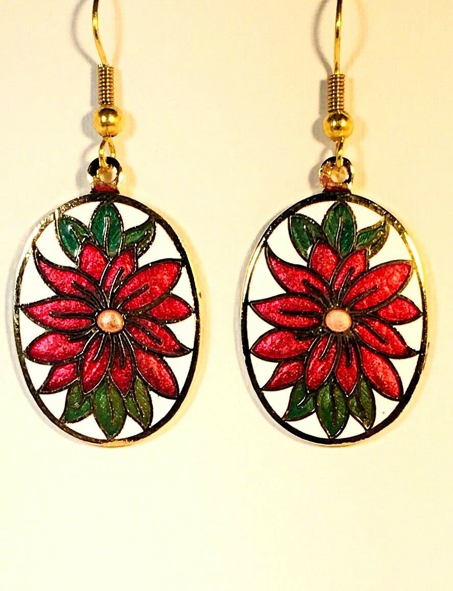 

FLOWER Dangle Earrings Stefano Vintage new Cloisonne Gold Plate Factory Prices