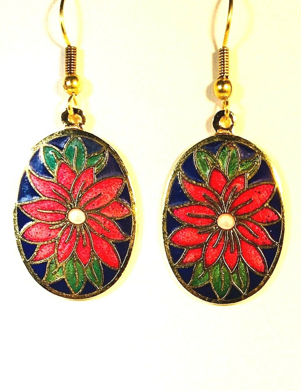 

FLOWER Dangle Earrings Stefano Vintage new Cloisonne Gold Plate Factory Prices