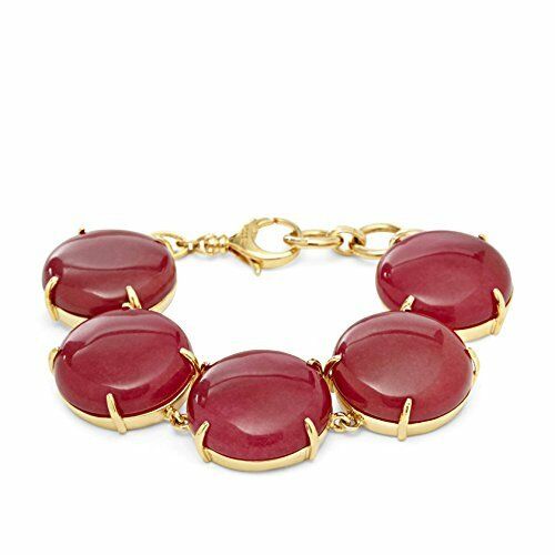 

FOSSIL GOLD TONE S STEEL 5 SEMI PRECIOUS FUCHSIA GEMSTONES BRACELET JA6253710