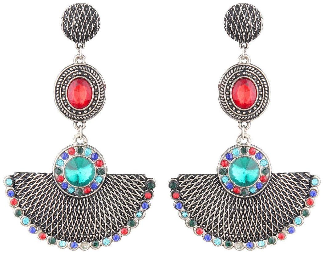 

Foxy Trend Afghani Silver Oxidised Dangle Chandbali Earrings Fancy Stylish Party Wear for Women