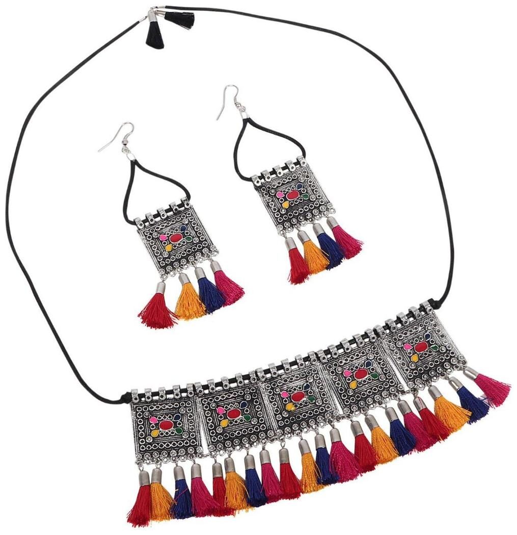 

Foxy Trend Oxidised Afghani Tribal Stylish Necklace Set With Earring For Women Girls