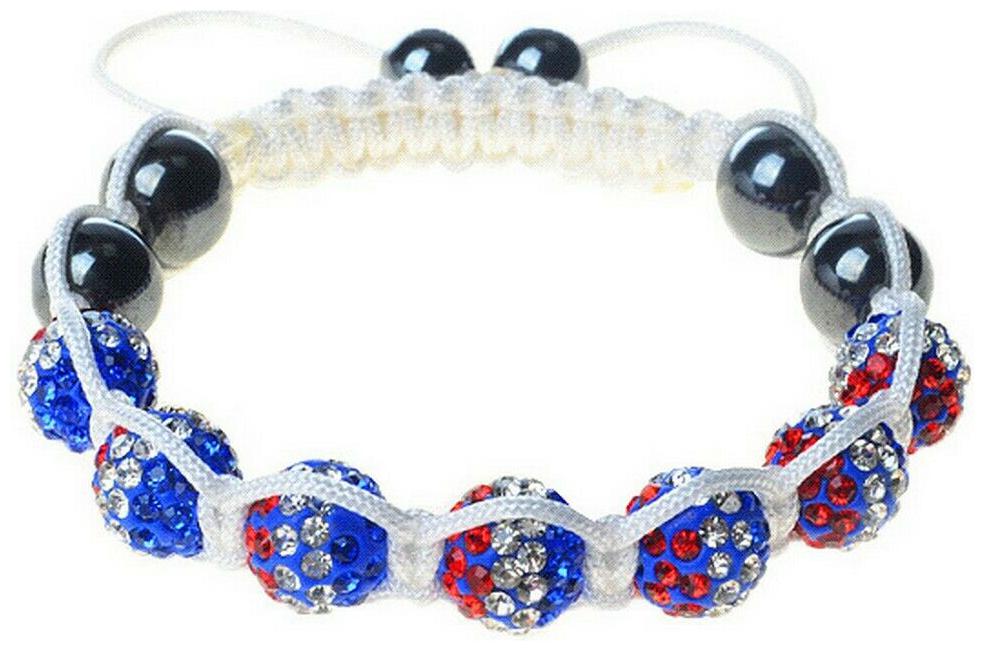 

France French Flag Blue White Red Cord Macrame Beaded Adjustable Bracelet