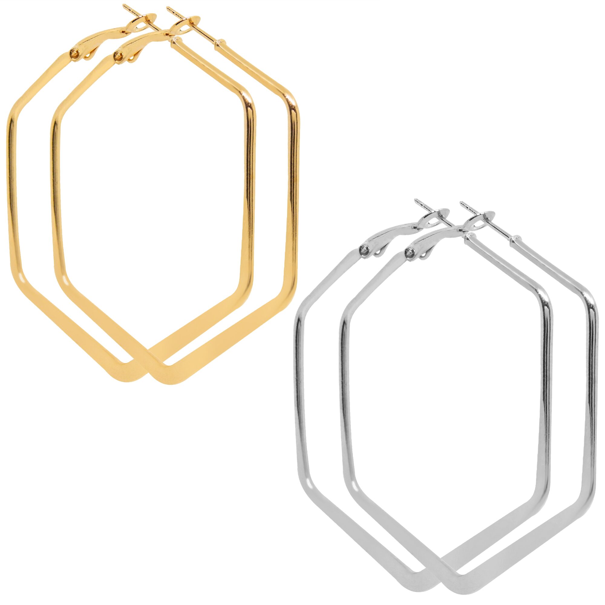 

Fresh Vibes Gold Silver Hexagon Shape Fancy Metallic Hoops Earrings For Women