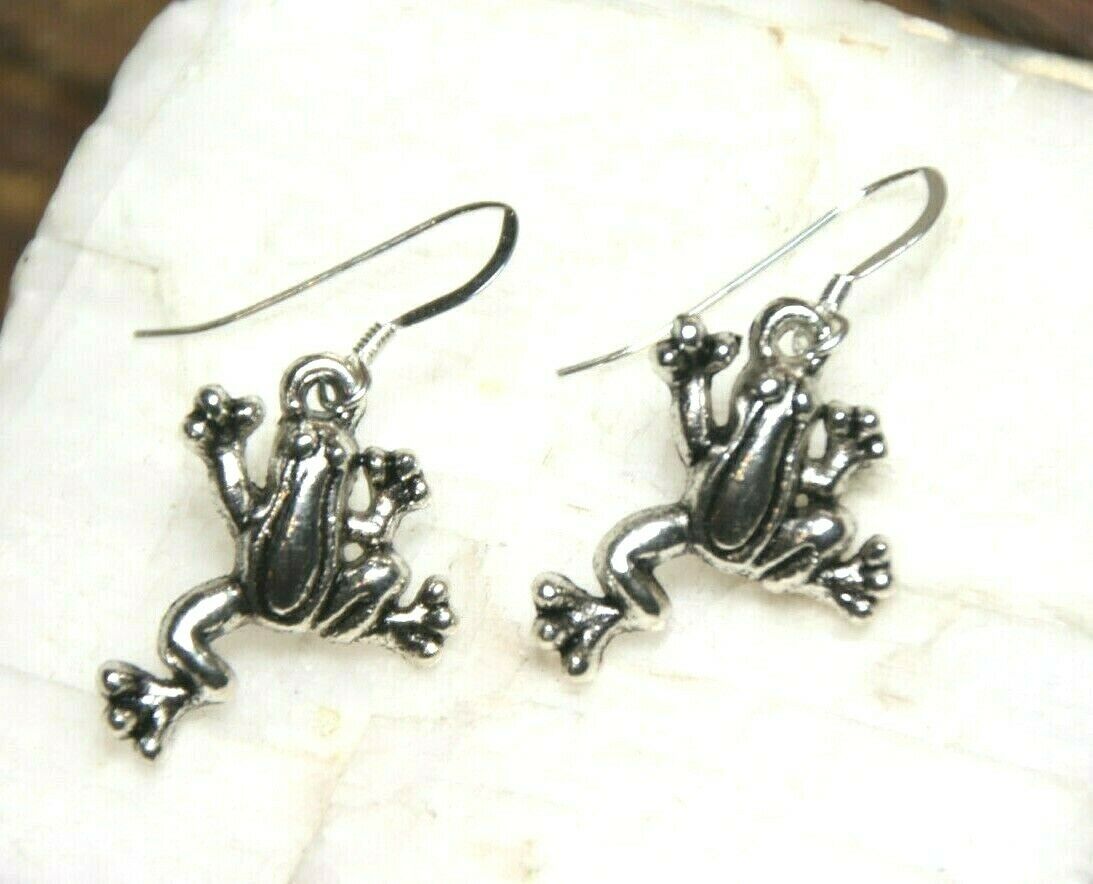 

Frog Earrings Froggy Tree Frog Charms 925 sterling silver hooks pewter charms