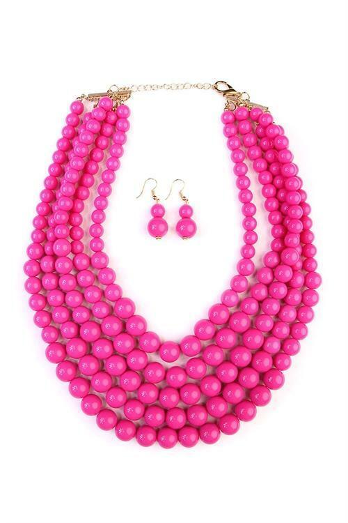 

Fuchsia Multi-layer Bead Bib Statement Necklace Set