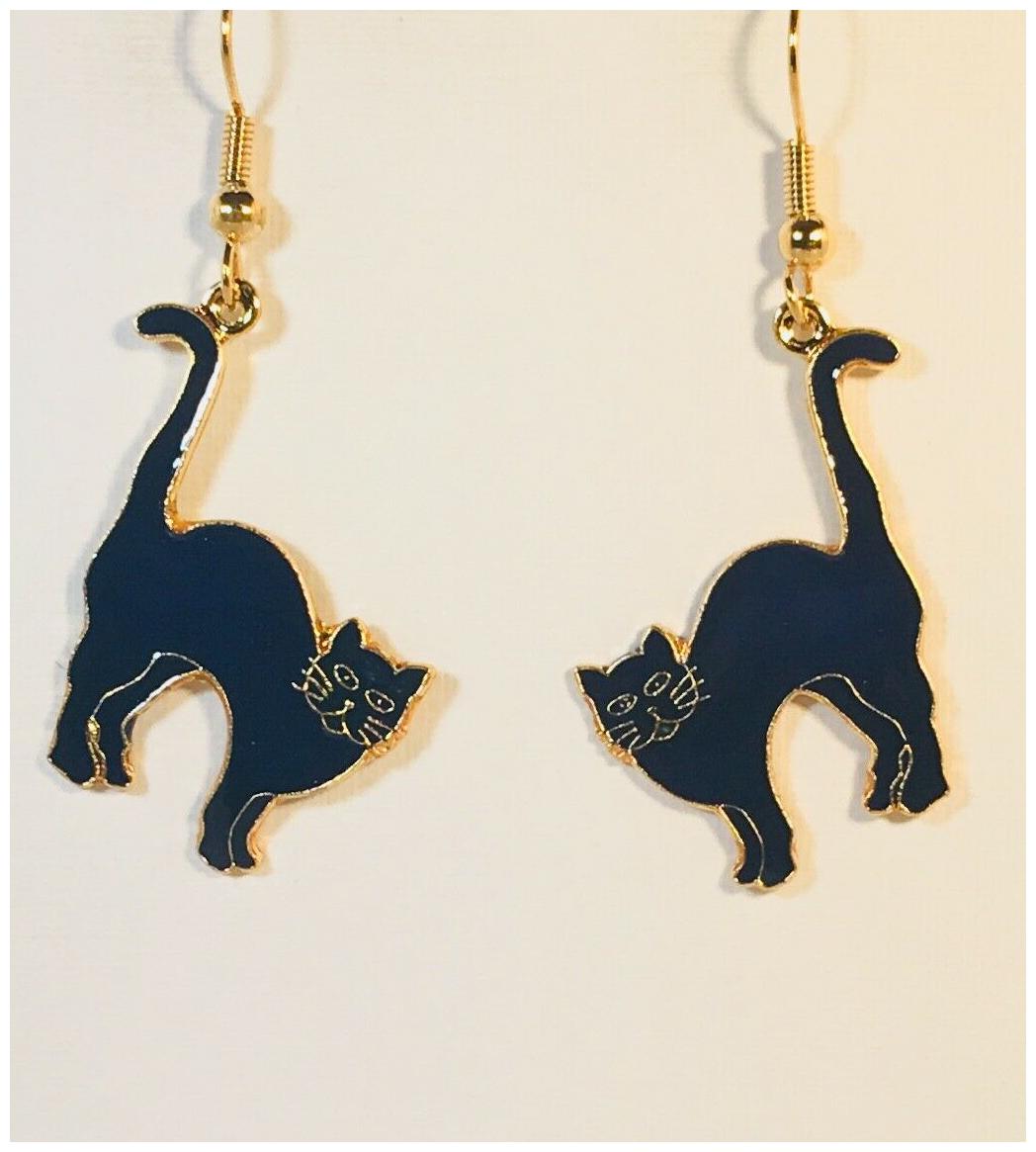 

FUN CAT Dangle Earrings Stefano Vintage new Cloisonne Gold Plate Factory Prices