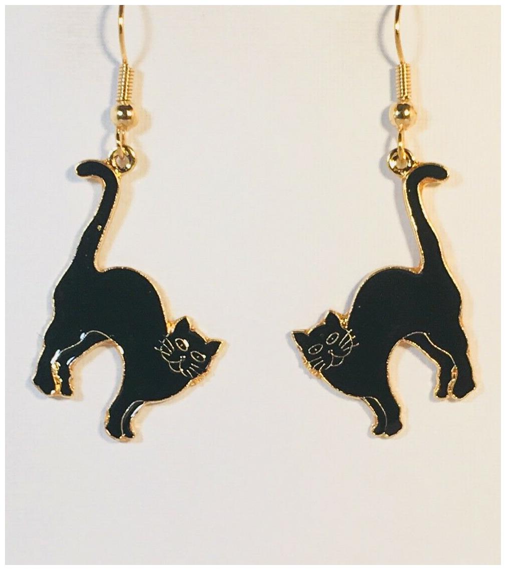 

FUN CAT Dangle Earrings Stefano Vintage new Cloisonne Gold Plate Factory Prices