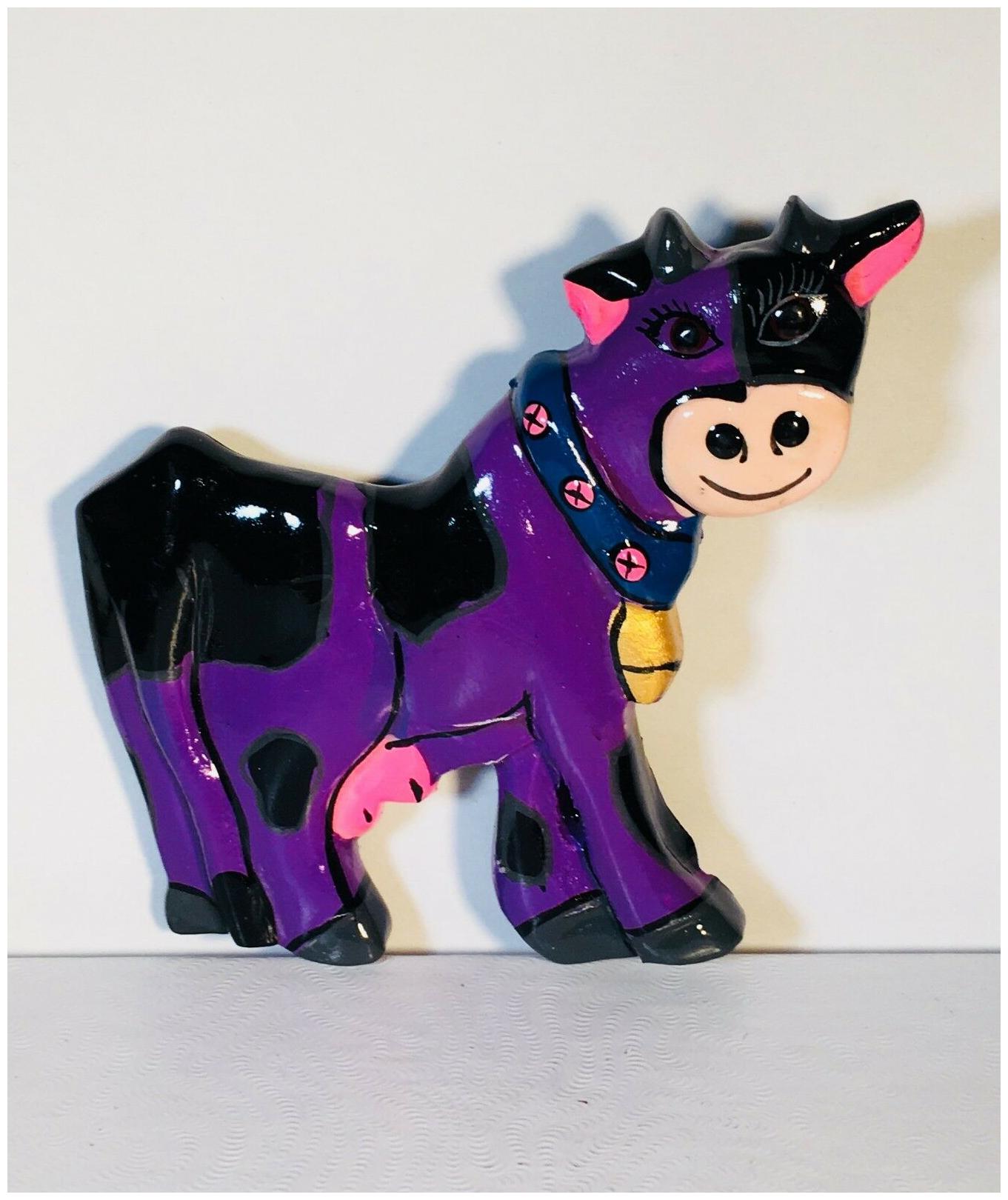

FUN COW MAGNETS Dangle New Vintage BALI Handmade Colorful w Bell Collectible