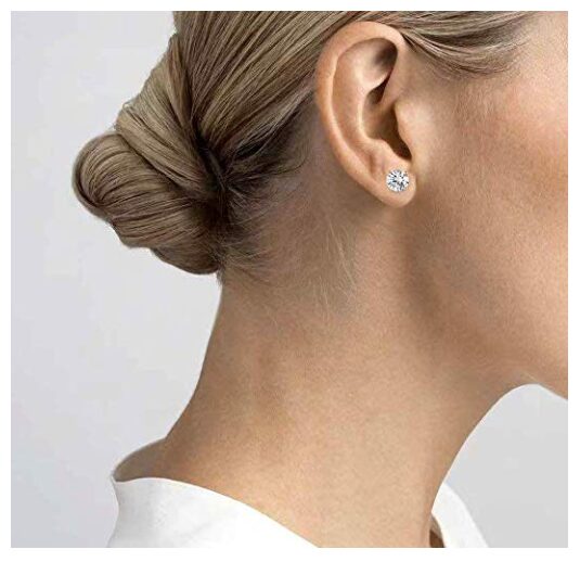 GEMSME 18K White Gold Plated Round Cubic Zirconia Stud Earrings Pack of 6