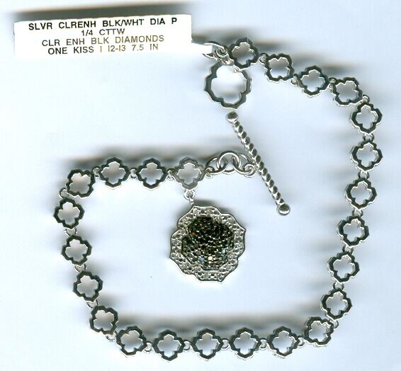 

Gen Black White 1 4 CTTW Diamond Pendant Toggle Bracelet Rhodium Plated 925 SS