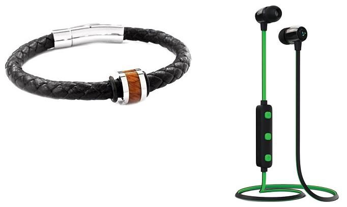 

GENSET WOOD TOUCH BRACELET WITH FREE H-15 WIRELESS BLUETOOTH G EARPHONE WITH MIC