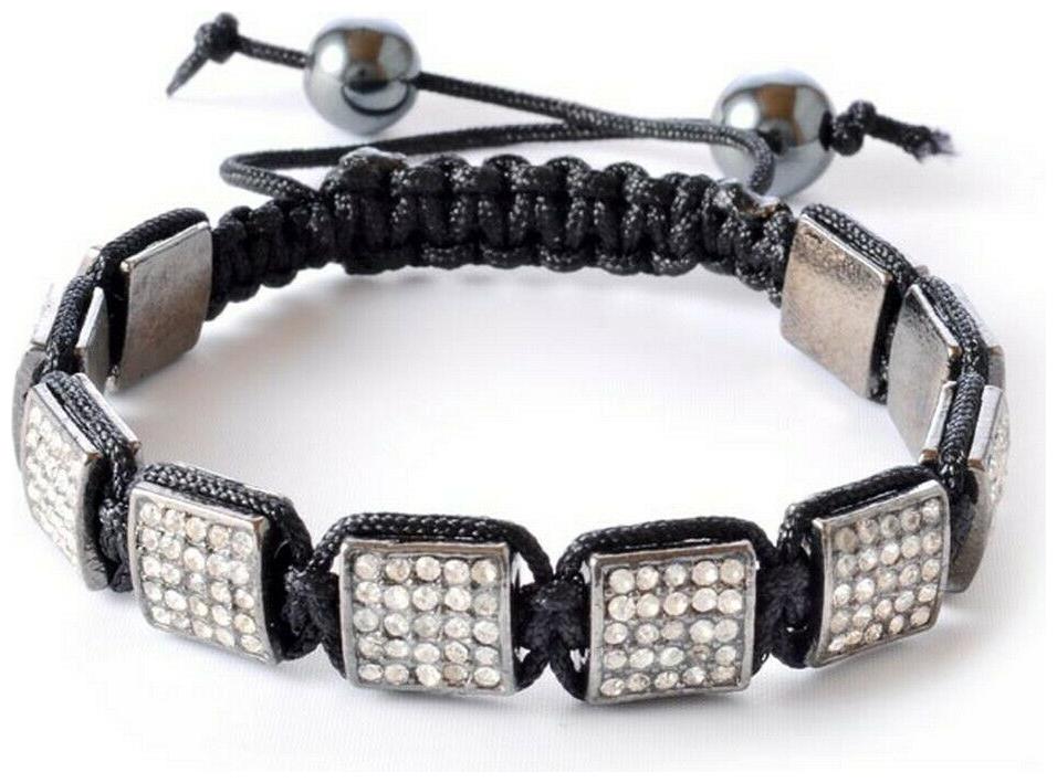 

Girls White CZ Black Beaded Square String Bracelet