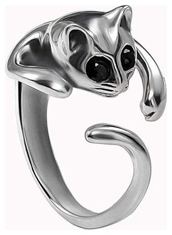 

GirlZ Antique Silver Cat Shaped Ring With Rhinestone Eyes Finger Rings For Women