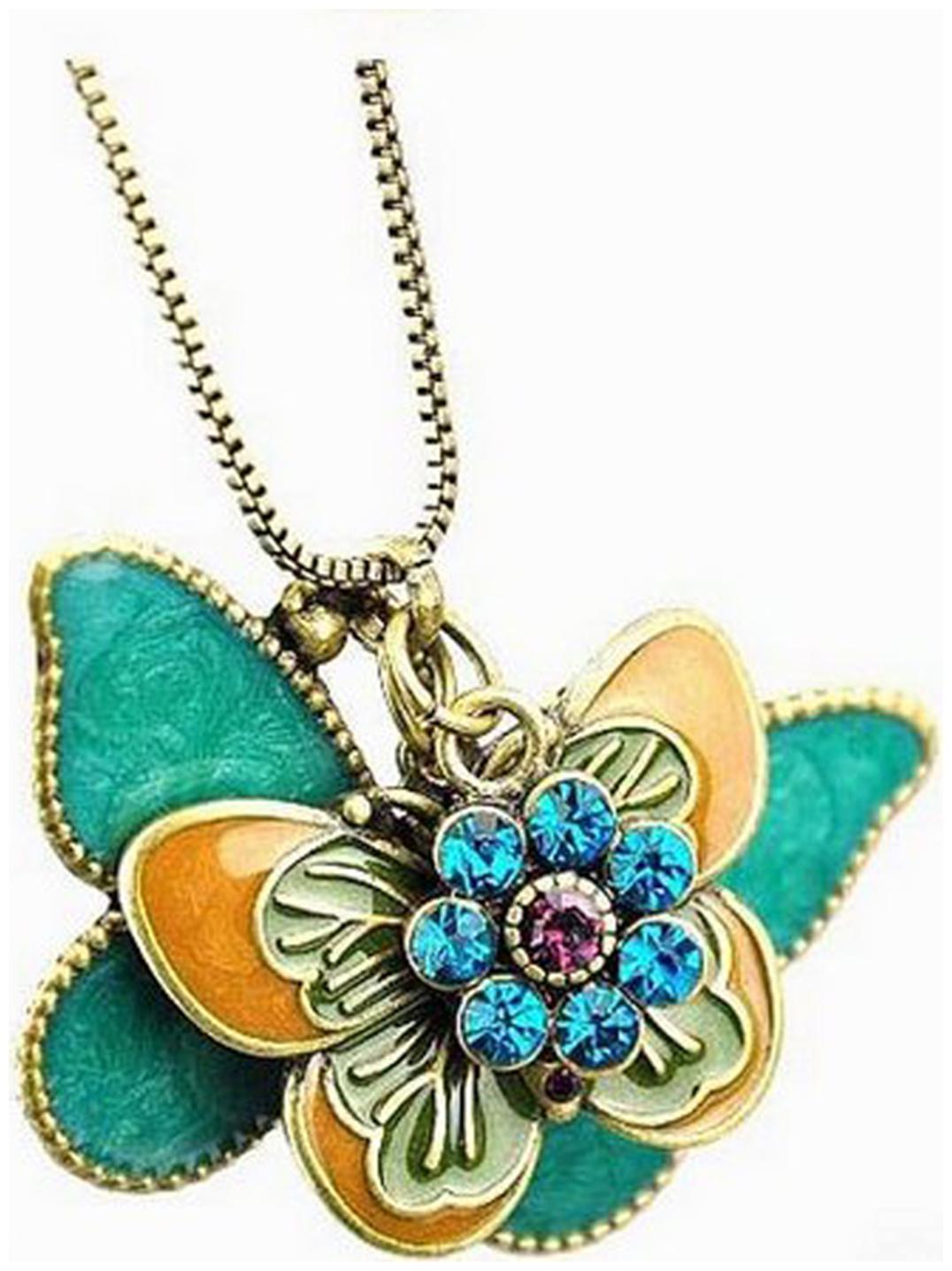 

GirlZ Hot Fashion vintaged multicolor Double butterfly pendant necklace