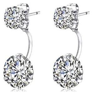 

GirlZ Silver Plated Charm Simple Elegant Double Side Two Crystals Earrings for women