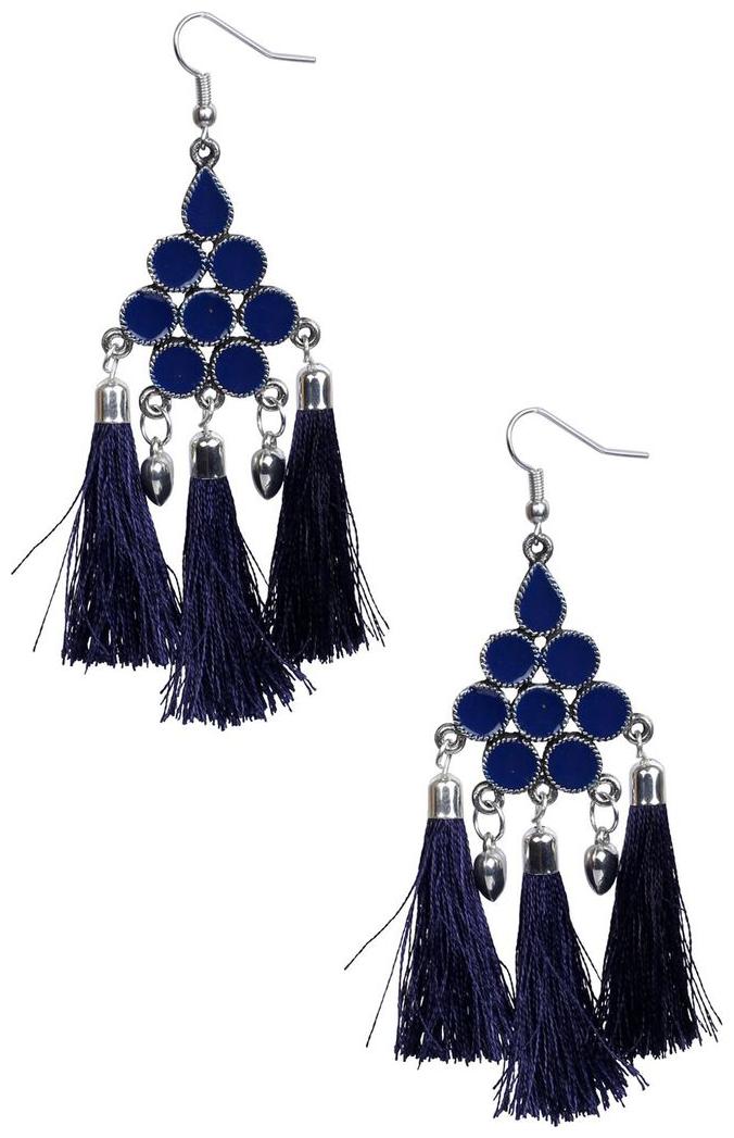 

GLAMWARS Boho Gypsy Meena Tassel Earring for girls and women - DARK BLUE