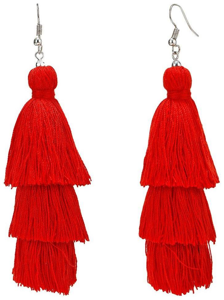 

GLAMWARS Boho Gypsy 3 Layer Long Tassel Earring for girls and women-Red