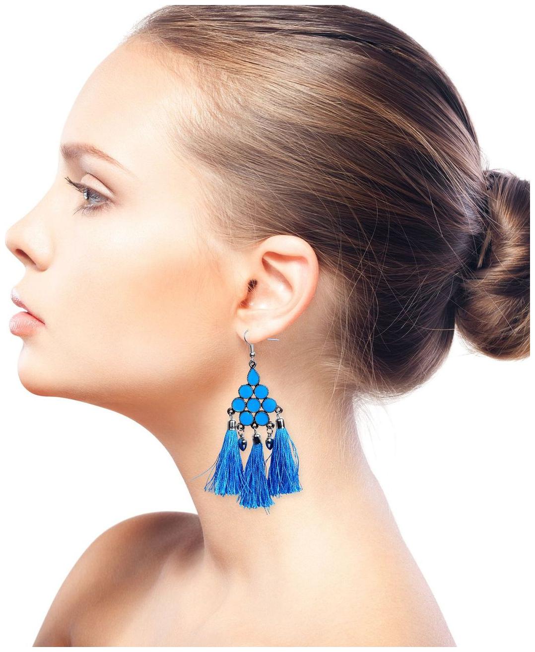 

GLAMWARS Boho Gypsy Meena Tassel Earring for girls and women - BLUE