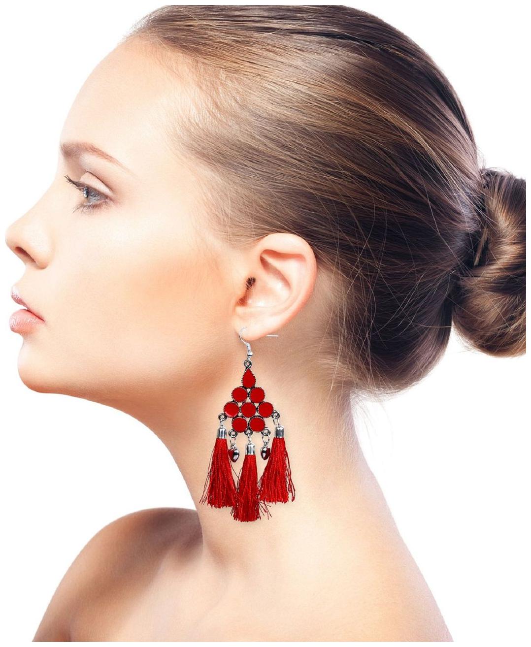 

GLAMWARS Boho Gypsy Meena Tassel Earring for girls and women - RED