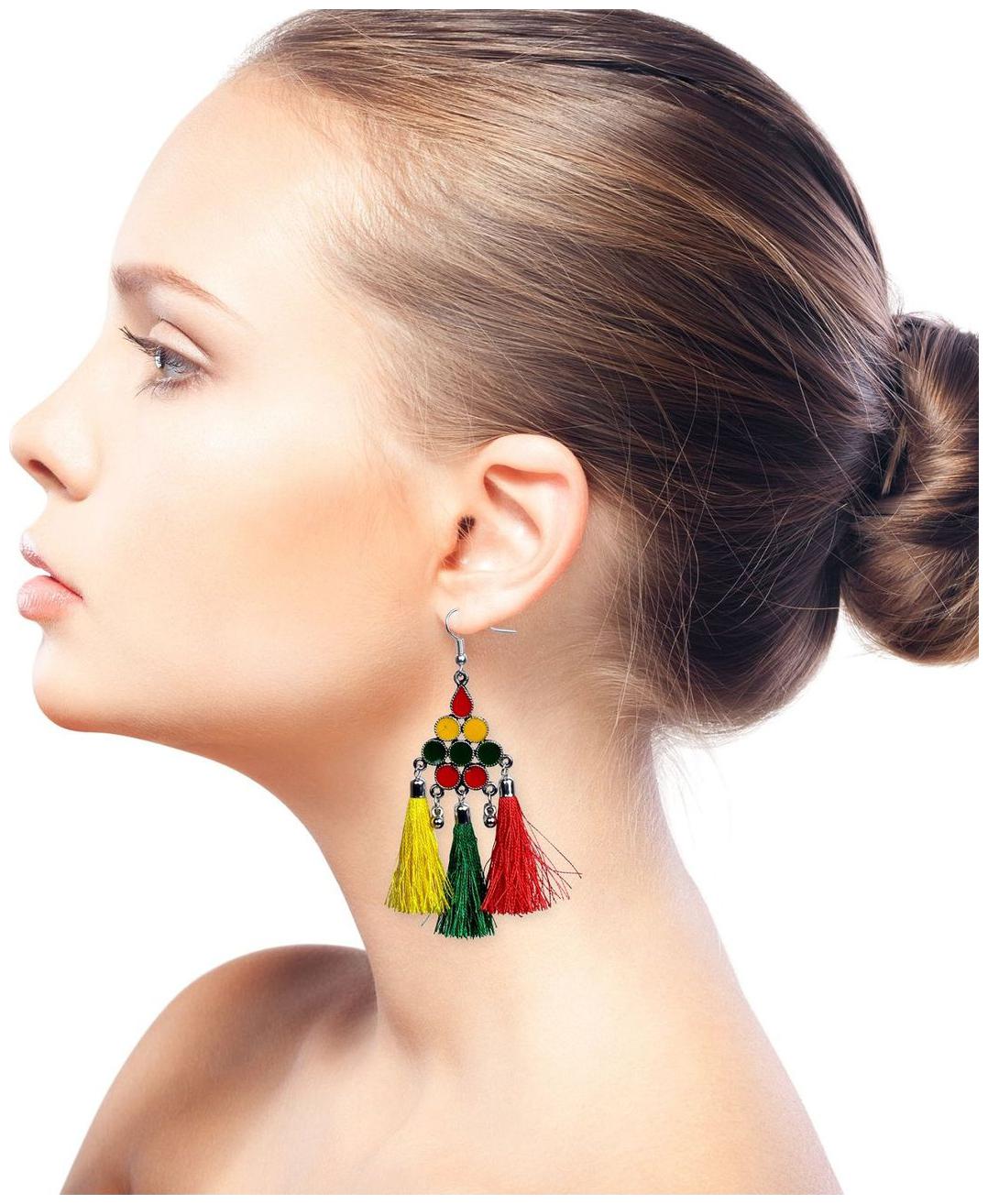 

GLAMWARS Boho Gypsy Meena Tassel Earring for girls and women - MULTICOLOR