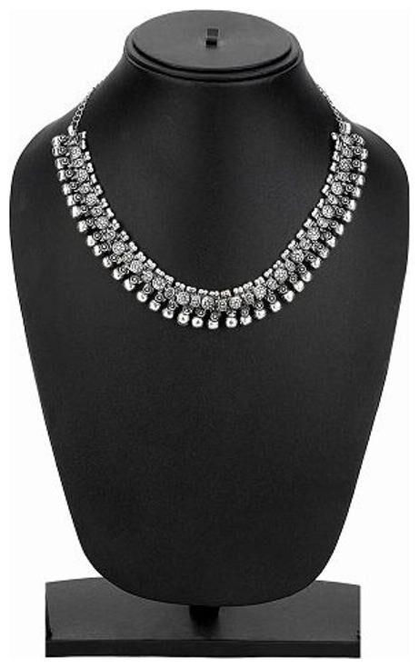 

GLAMWARS boho gypsy antique german silver ghungroo choker necklace