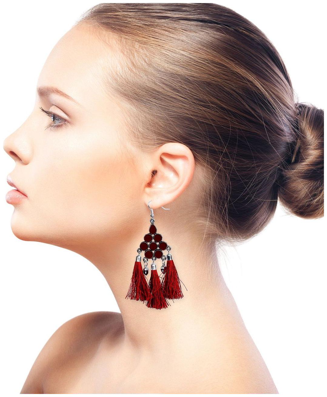 

GLAMWARS Boho Gypsy Meena Tassel Earring for girls and women - MAROON
