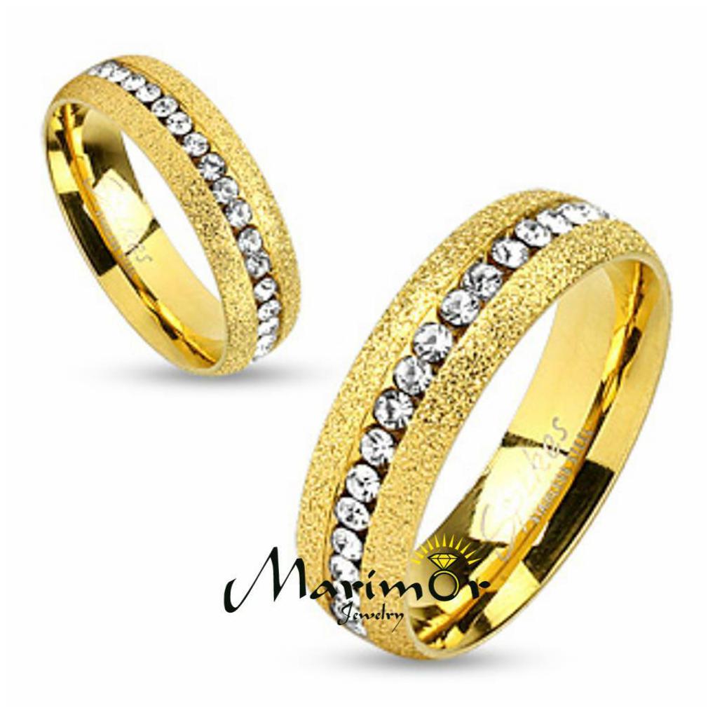 

Glittery 14K Gold Ion Plated Stainless Steel Zirconia Wedding Band Ring Sz 5-13