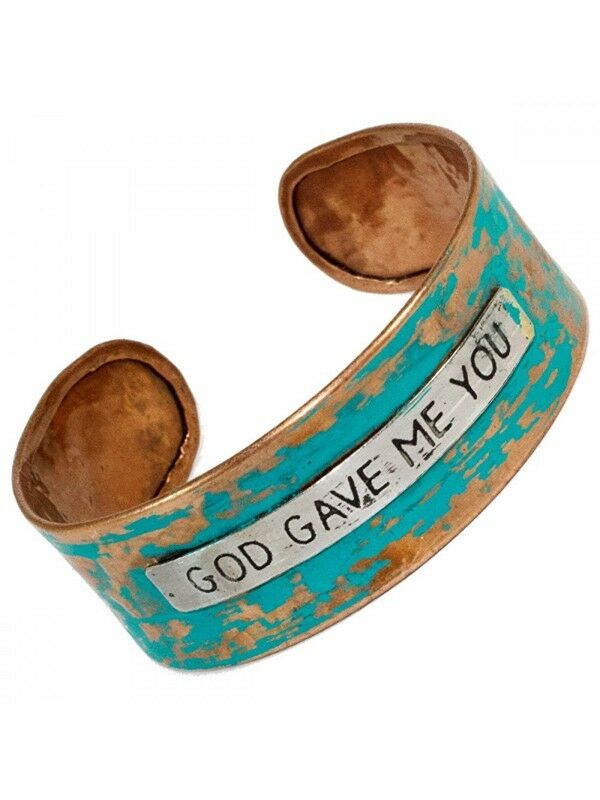 

God Gave Me You Hammered Metal Cuff Statement Bracelet Wedding Birth Union