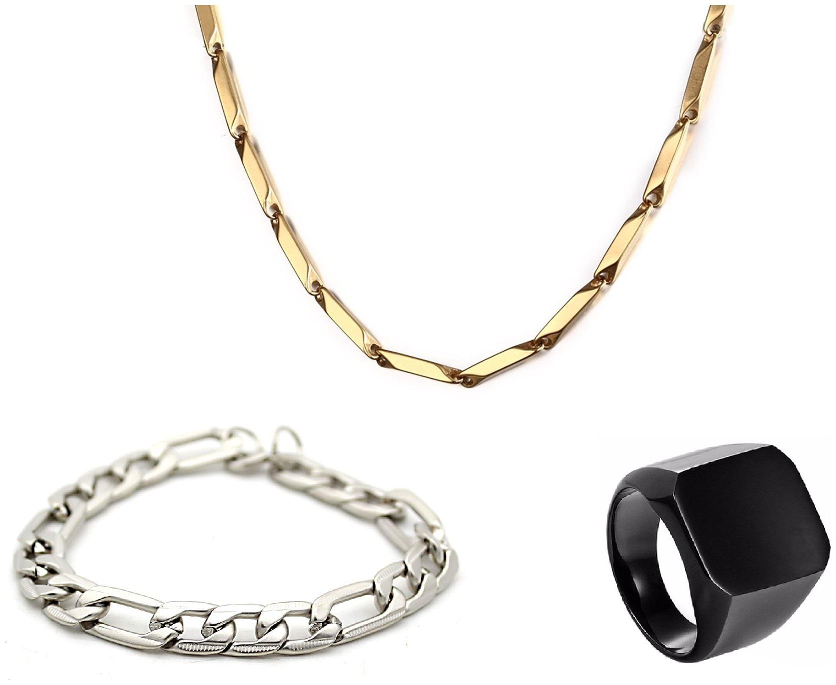 

Gold Chain Silver Bracelet and Ring for Men and Boys Best Combo Men Fashion
