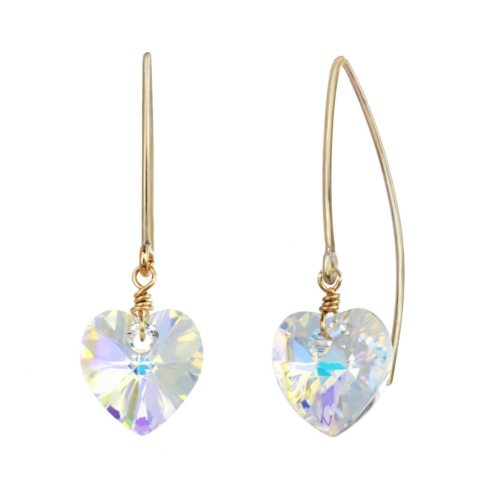 

Gold Filled Marquis Earring Made w Swarovski 10mm Aurora Borealis Hearts