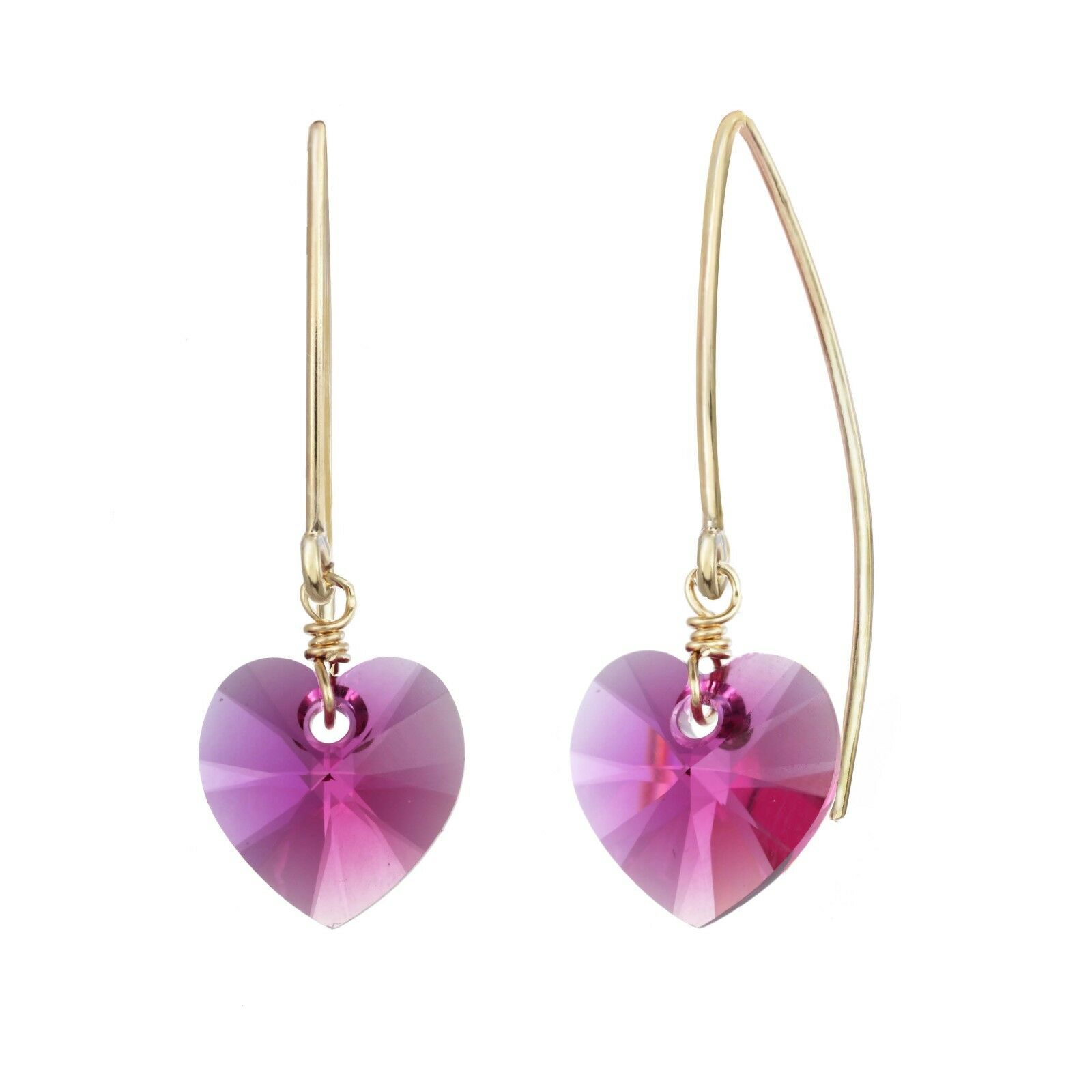 

Gold Filled Marquis Earring Made w Swarovski 10mm Fuschia Heart Shape Crystals
