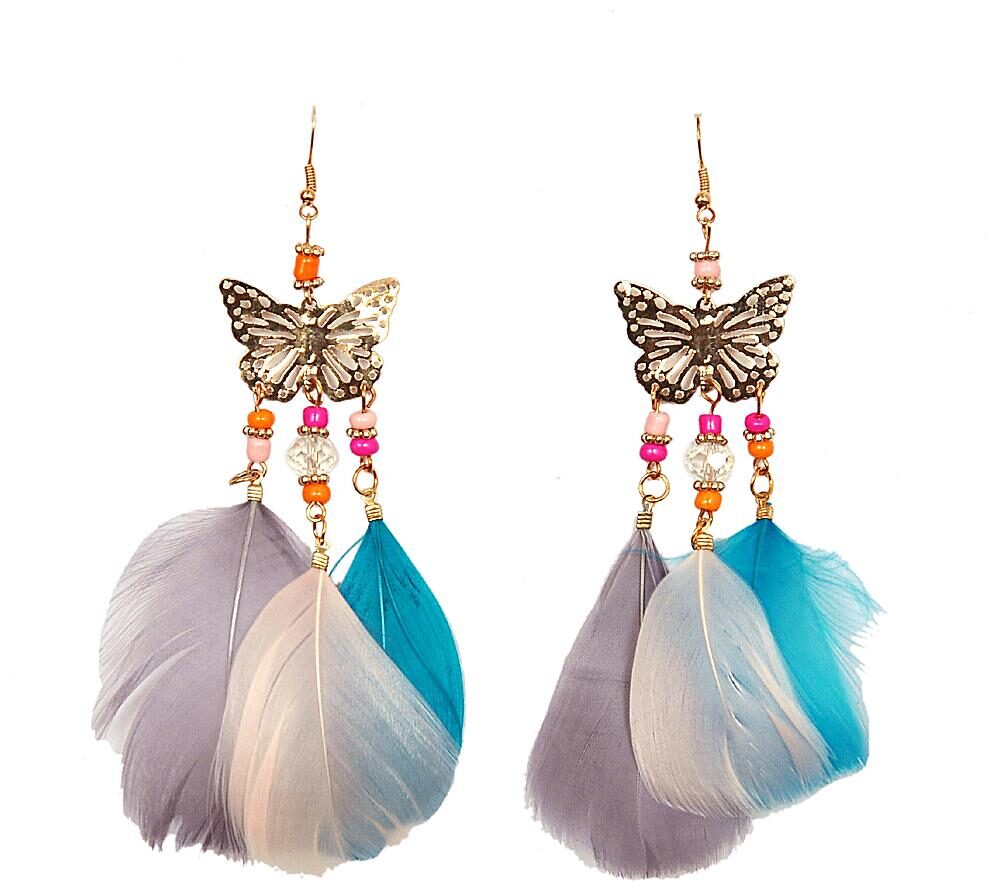 

Gold Plated Butterfly Multicolor Feather Earring for Women Girl