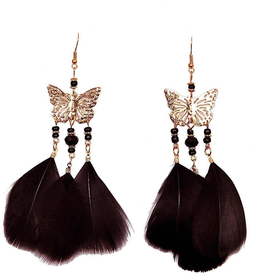 

Gold Plated Butterfly Black Feather Earring for Women Girl