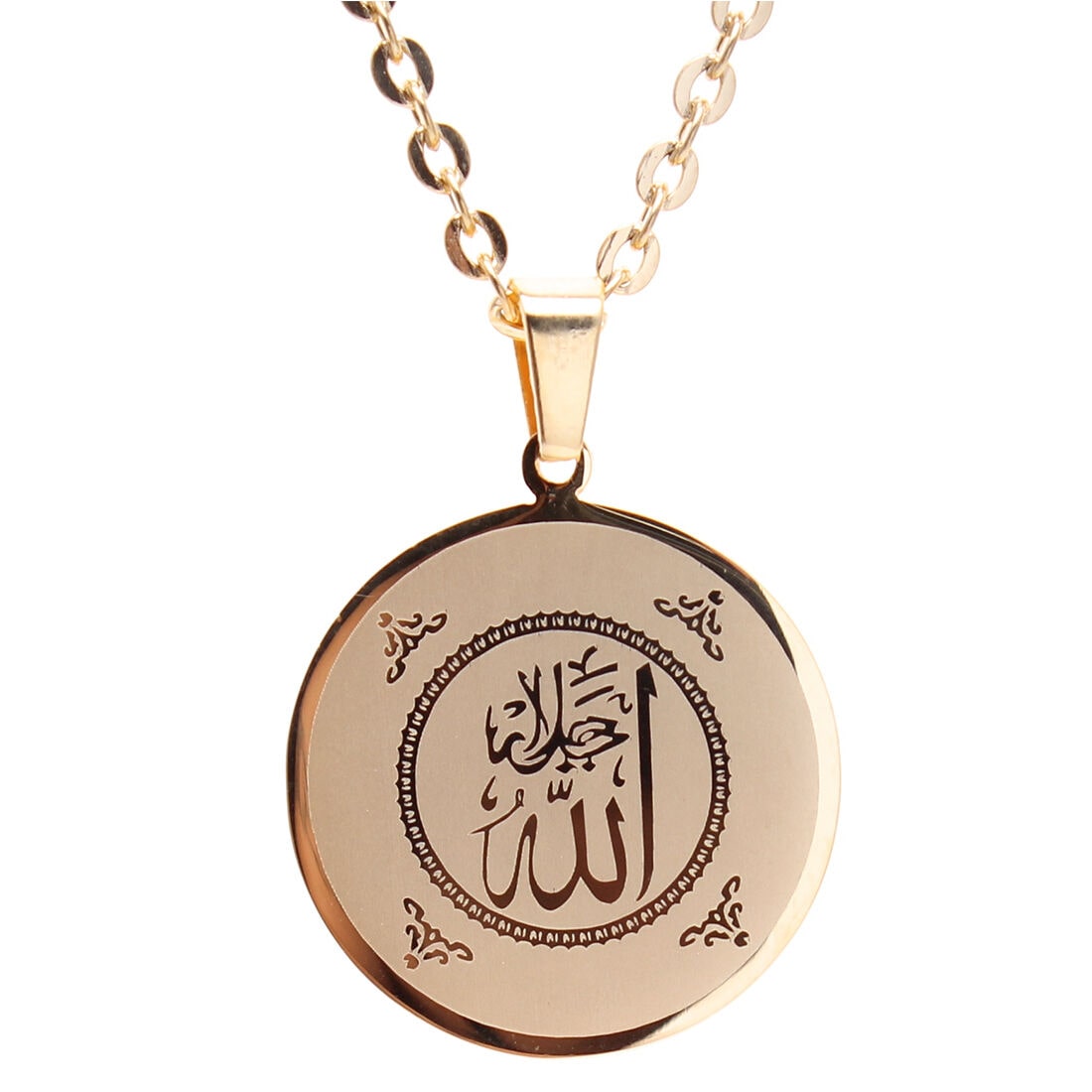 

Gold Pt Round Allah Necklace Chain Islamic Muslim Gift Arabic Quran God Islam