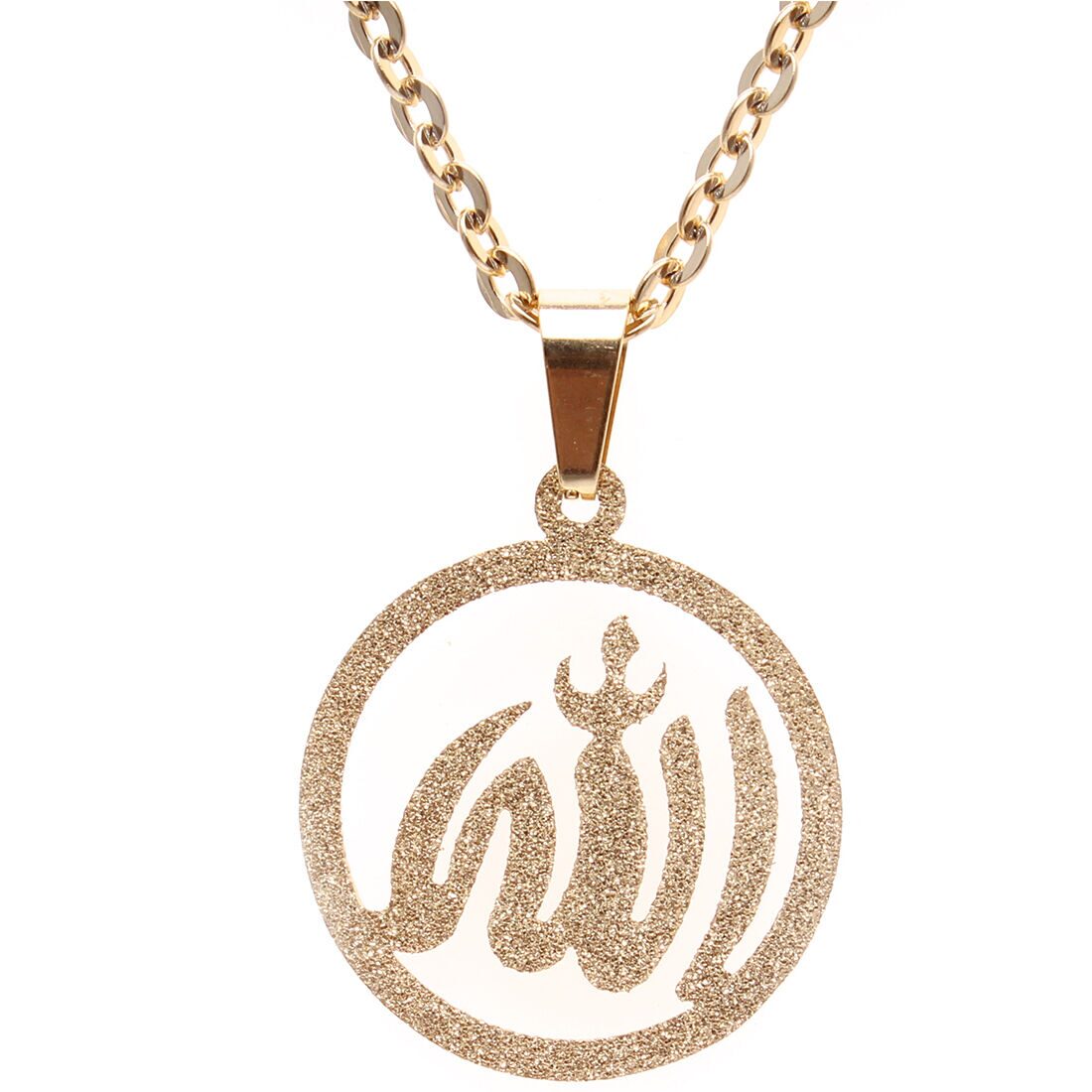 

Gold Pt Round Allah Necklace Chain Islamic Muslim Gift Arabic Quran God Islam