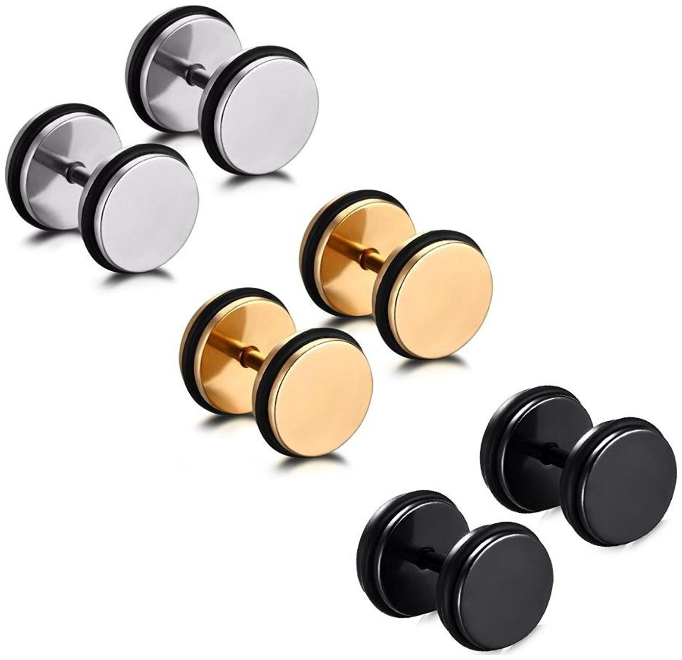 

Gold Silver and Black Studs SET OF 3 PAIR