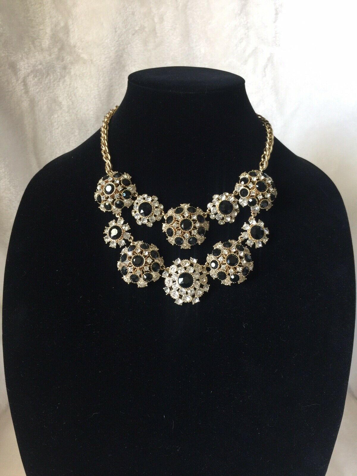 

Gold Tone Clear Jet Crystal Statement Necklace-NEW