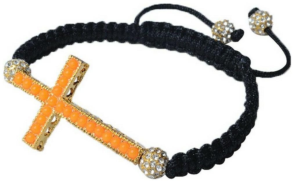 

Gold Tone Cross Orange Gem Stones Beaded Adjustable Macrame Unisex Bracelet