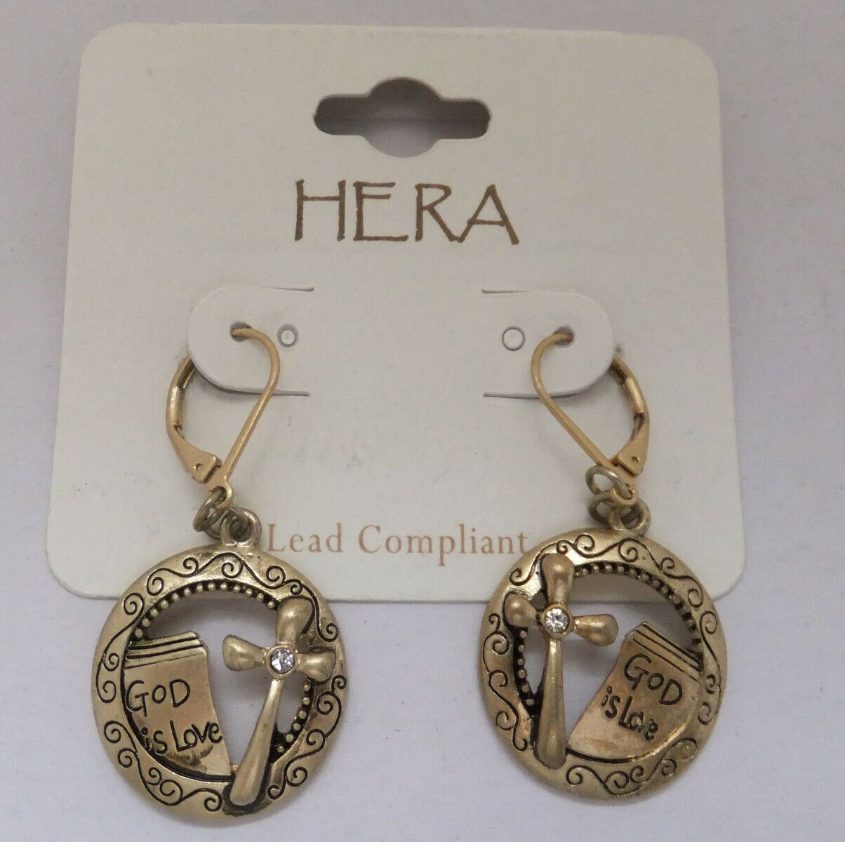 

Gold-tone metal Round Earrings with Cross God is Love Of Z-45