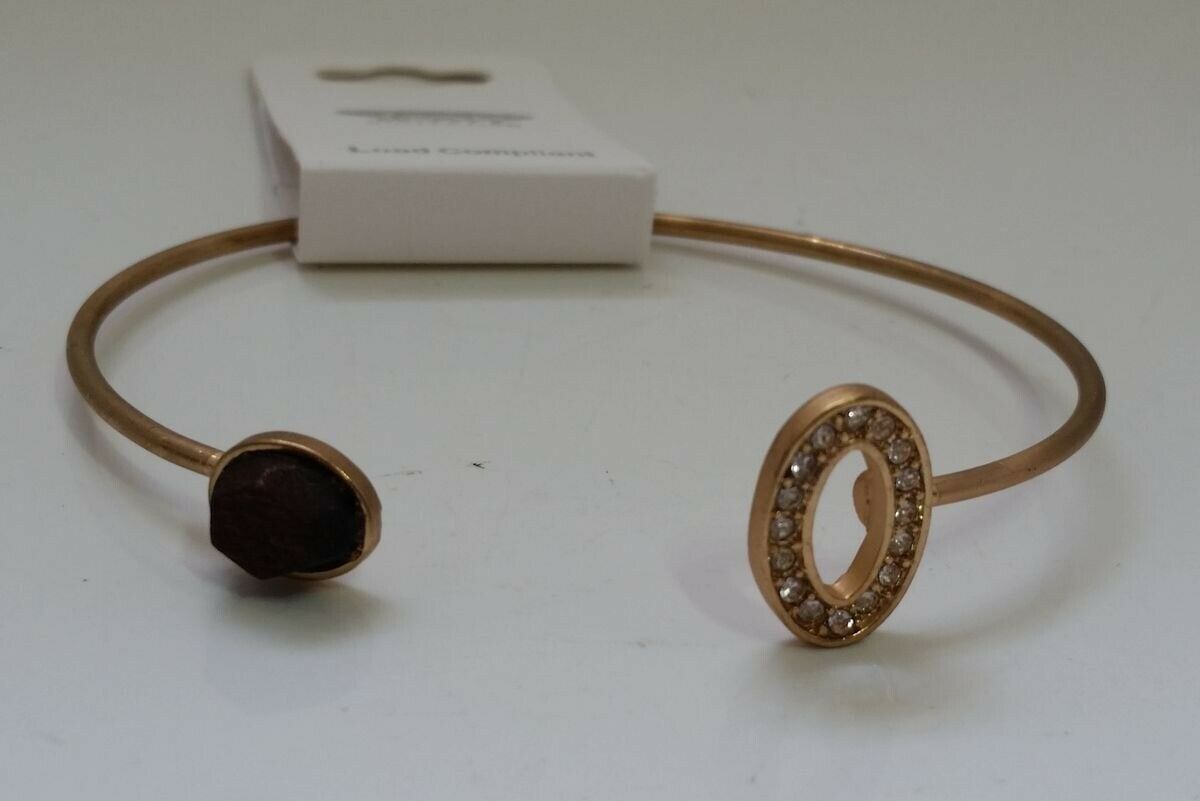 

Gold-tone Metal Open bangle Bracelet with crystals and Brown accents N9-15 22