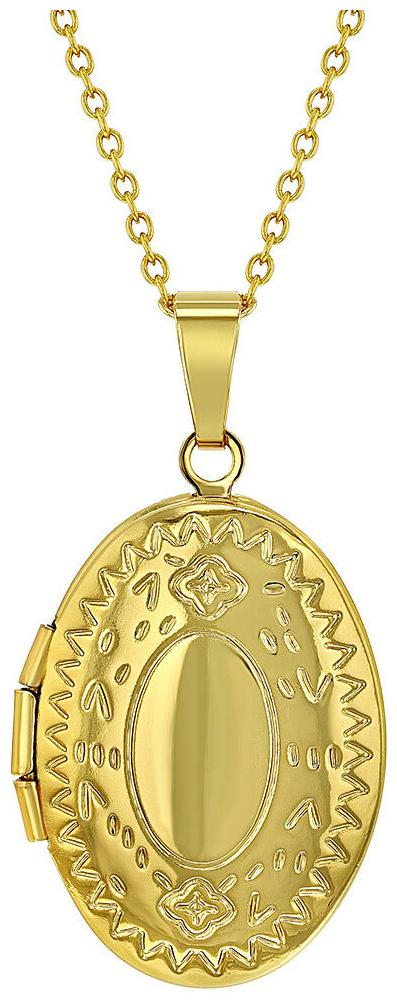 

Gold Tone Small Oval Memory Photo Locket Pendant Necklace 19