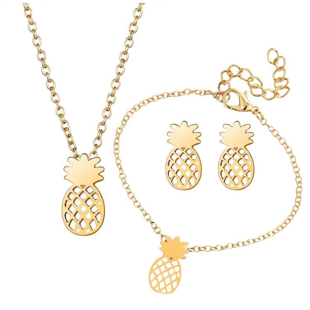 

Golden Pineapple Locket Charm Necklace Set