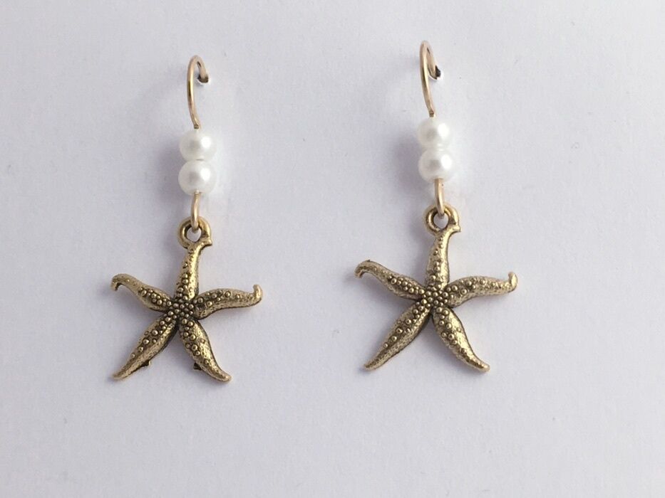 

Goldtone Pewter 14K GF starfish earrings-ocean-coast-sea star fish tidepool