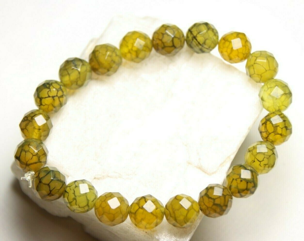 

Green Snake Skin Agate Natural Faceted 10mm Ball Gemstone Elastic Bracelet 7