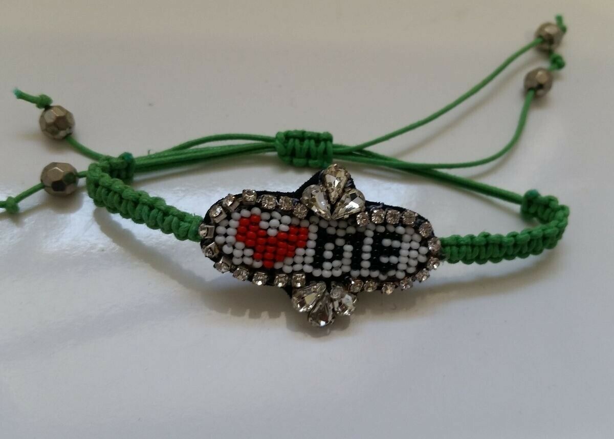 

GREEN wax cord beaded crystal heart love me Wicker Adjustable Bracelet N12-4 22