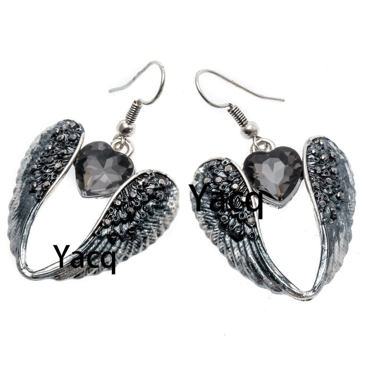 

Guardian Angel wing Heart dangle earrings women biker jewelry gifts silver EC06