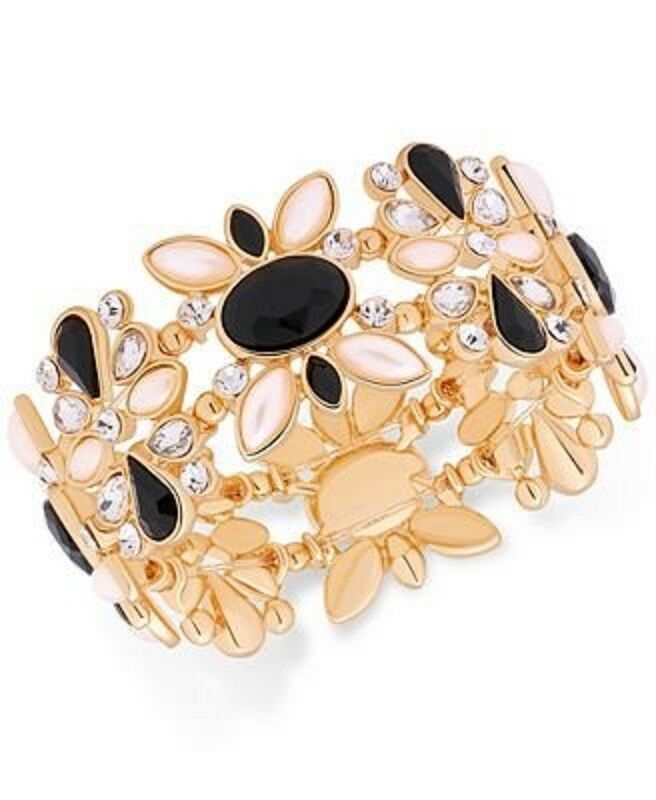 

GUESS Bracelet Gold Tone Crystal and Jet Stone Stretch Bracelet