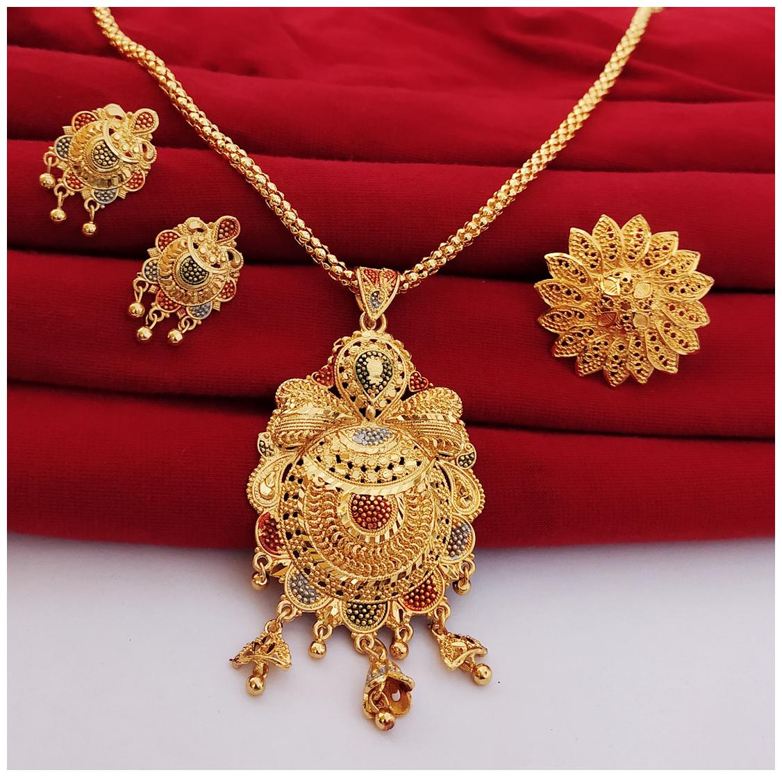 

Halltree Women Gold Plated Pendent Set Adjustable finger Ring Combo Set Multi Colored