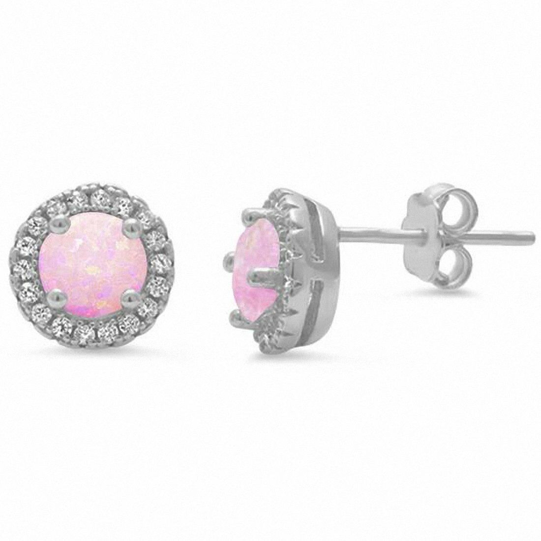 

Halo Stud Earrings Round Lab Creatd Opal CZ 925 Sterling Silver Choose Color